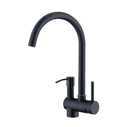 Produktbild: Trysea Küchenarmatur mit Seifenspender, Küchenspüle-Wasserhahn schwarz,360° drehbar Einhebel Spüle Wasserhahn mit einstellbarer WassertemperaturEdelstahl Küchenarmatur