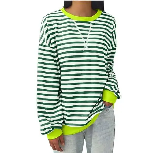 Produktbild: tsaChick Longshirt Damen Stricktop Damen Gestreift Musselin Longtop Leinenhemd Damen Sommer Rundkragen Langarm Sets Damen Sommer Extra Lange Tshirts Sommerblusen Damen Leicht Und Luftig D7249