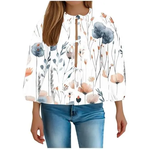 Produktbild: tsaChick T-Shirts Für Damen Schlafshirt Gepunktet Lässige Umstandsmode Tshirt Damen Hemdbluse Rundkragen Langarm Stricktop Damen Sommer Asymmetrisches Oberteil Damen Hausanzug Damen Sommer E2402