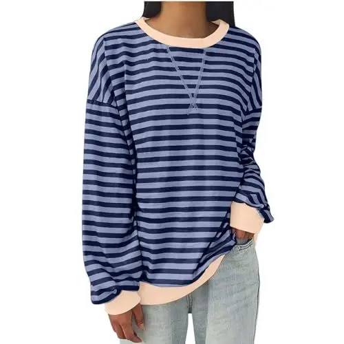 Produktbild: tsaChick Top Damen Bluse Damen Kurzarm Gestreift Musselin T-Shirt 5Er Pack Ringelshirt Damen Rundkragen Langarm Trainingsshirt Damen Schlaf Tshirt Damen Festliche Oberteile Damen 2024 Neu D7342