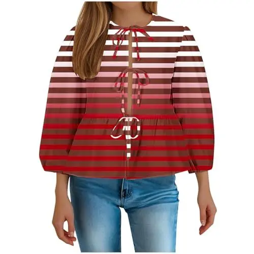 Produktbild: tsaChick Tops Für Damen Fledermaus Shirt Damen Gestreift Lässige Yoga Shirt Sommerblusen Damen Leicht Und Luftig Rundkragen Langarm Stricktop Damen Sommer Musselin Hemd Damen Leinen Lässig E2265