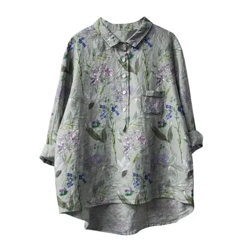Produktbild: tsaChick Tshirt Damen Basic Shirt Damen Geblümt Bedruckte Weißes Shirt Damen Satin Bluse Damen Kläppchenkragen Langarm Sport Top Kleidung Italy Casual 2024 Neu E9087