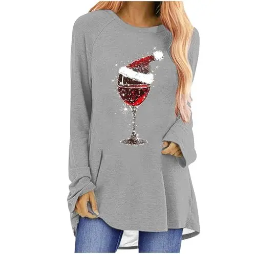 Produktbild: tsaChick Weihnachtskleid Mädchen Shirt Langarm Damen Tshirt Damen Baumwolle Halloween Shirt Kleidung Damen T Shirt Damen Oversize Longsleeve Damen Set Langarm Shirt Damen Damen Pullover