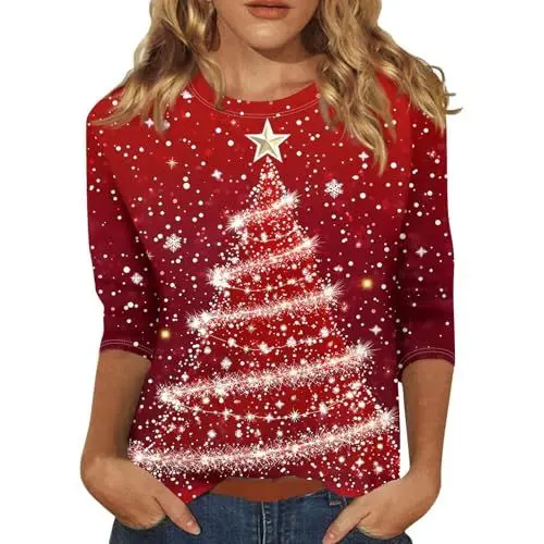 Produktbild: tsaChick Weihnachtskleid Mädchen Tshirt Damen Weiss Shirt Weiß Damen Halloween Leggings Damen Weißes Tshirt Shirt Damen Langarm Damen Kleidung Women's T-Shirts Sportshirt Damen Langarm Damen Mode
