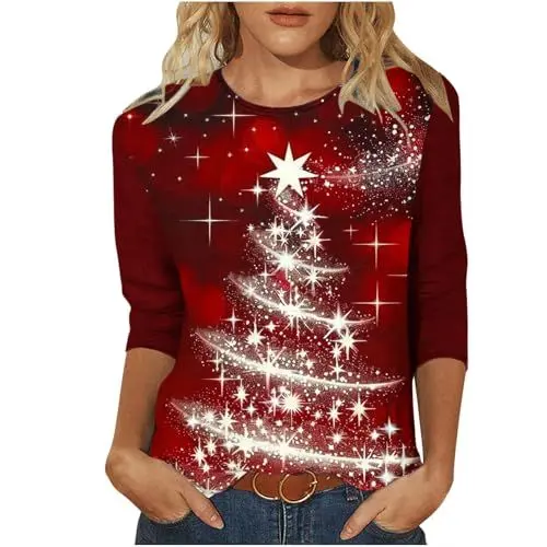 Produktbild: tsaChick Weihnachtspullover Longshirt Damen Tshirt Damen Oversize Basic Shirt Damen Langarm Sweatshirt Damen Baumwolle T-Shirts Yoga Oberteil Damen Basic Damen Pullover Pullover Für Damen