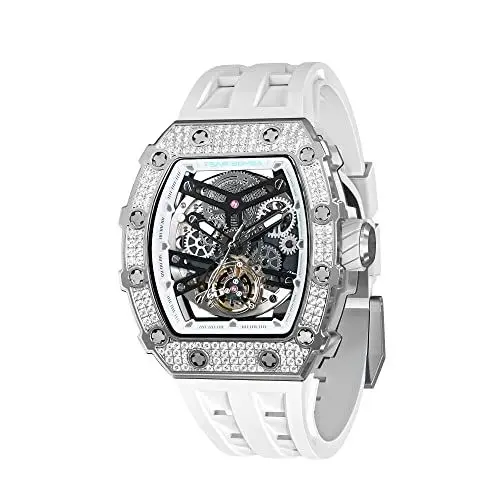Produktbild: TSAR BOMBA Herren Automatik Armbanduhr - Tonneau Analog Skelett Mechanische Uhr Mit Japanischem Uhrwerk - Wasserdicht Klassische Luxus Armband Geschenk Für Männer