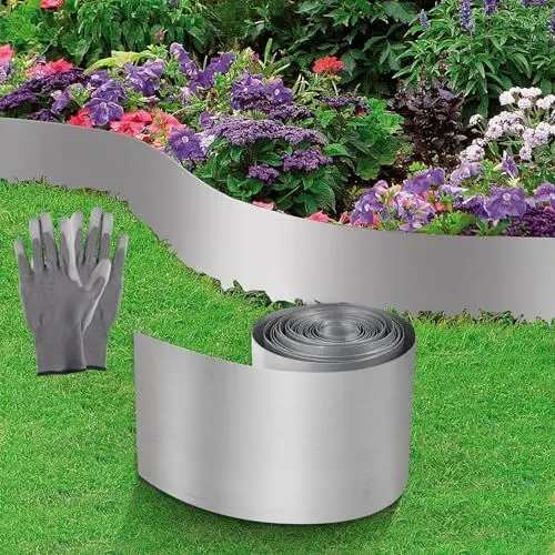 Produktbild: Silber Garten rasenkanten verzinkt, 1000 x 20cm cortenstahl-rasenkanten, einfach zu verwendende rasenkanten, inklusive einem Paar Handschuhe, DIY-Rasen zur Dekoration ihres gartens