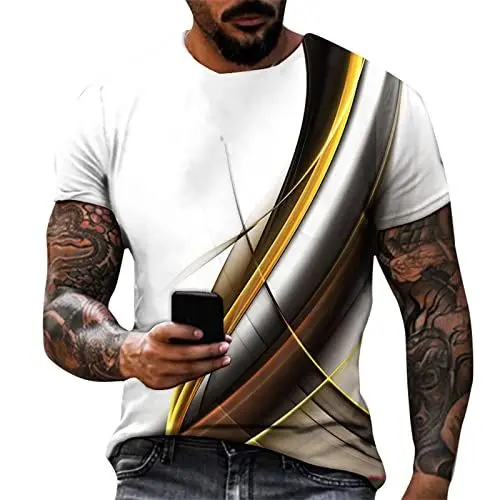 Produktbild: WDCHAOYUE Tshirt Mens Klassische Blusentop Dünne Bedrucken Hautenge Atmungsaktive Clubkleidun Blusentop Herren Wickel Kurzarm Sommer Große Größen Crewneck Orange