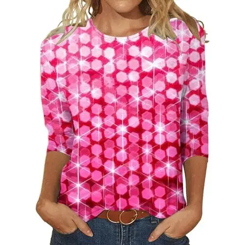 Produktbild: T-Shirt „Bee Kind“ Für Damen Bluse Pailletten-Design Dreiärmelig Rundhalsausschnitt Modisches Oberteil Kurzärmelige Chiffonbluse (Weiß L)