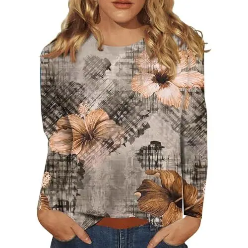Produktbild: T-Shirt Damen Bluse Leinen Oversize Sommer Stiefeletten Shirt Rot Top Ethno Kleidung Pailletten Plus Braun M
