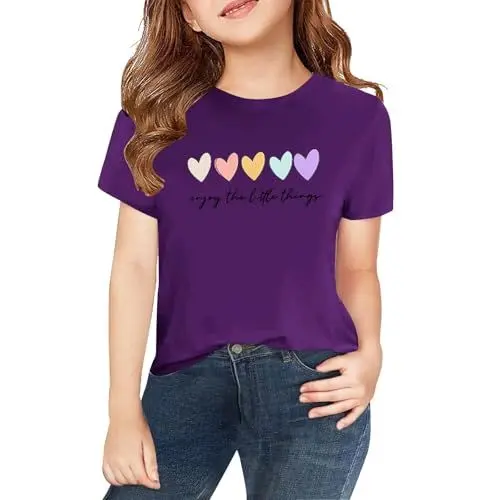Produktbild: T-Shirt Mädchen Kurzarm Tops Kinder Tshirts Einfarbige Casual Sport Rundhals Tees Oberteile T-Shirt Mädchen Kurz Batik Top Tie-dye Kurzarm Oberteil Einfarbig Streifen (Purple, 12-13 Years)