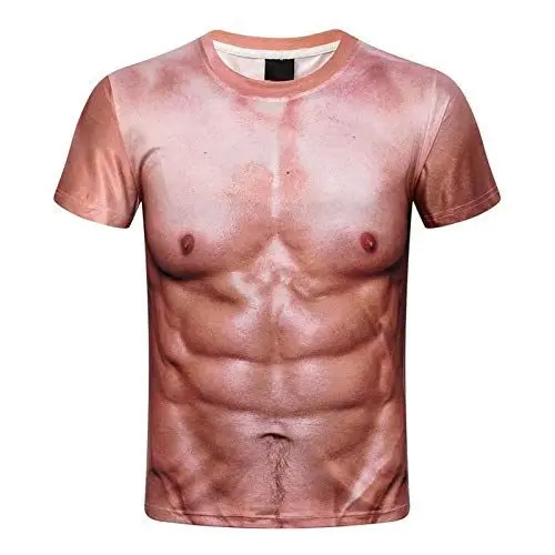 Produktbild: T-Shirt Männer Lustige 3D Muskeldruck Fitness Elastic Short Sleeve Top Bluse (XL,6Braun)