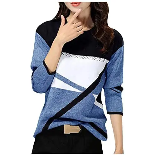 Produktbild: T-Shirt Rot Damen mit Motiv Damen Oberteile Herbstmode Neu Longpullover für Damen Tunika Damen Oversize Pullover Damen Oberteile Herbstmode Neu Damen Bekleidung Elegant Damen Blau M