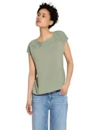 Produktbild: STREET ONE Damen A321490 T-Shirt mit Häkelstruktur, Soft Moss Green, 42