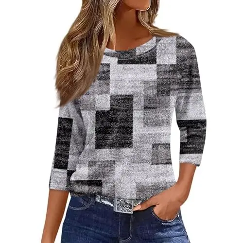 Produktbild: Tshirt Damen 3/4 äRmel Blusentops Damen Damen Tshirt Elegant Bluse Kurzarm Damen Bluse Damen Baumwolle Buntes Shirt Damen Grau L