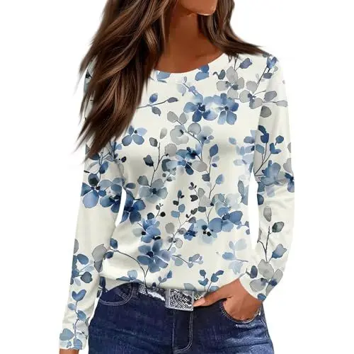 Produktbild: Tshirt Damen Karierte Bluse Rotes Langarmshirt Shirts Poloshirt Ausgefallene Tshirts Tunika Wander Shirt Blau 3XL