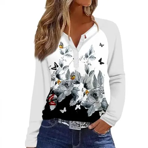 Produktbild: Tshirt Damen Weiss Bluse Damen Elegant Long Shirt Damen Lang Casual Top Damen Damen Blumen Bluse 2 In 1 Shirt Damen Damen Renaissance Bluse Musselin Bluse Damen Schwarze Grau XL