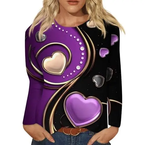 Produktbild: Tshirt Damenen Tunikas T Shirts Lauschig 3/4 Ärmel T Shirt Für Damen Herzen Elegantes Sanft Dünner Wintern Crewneck Homewear
