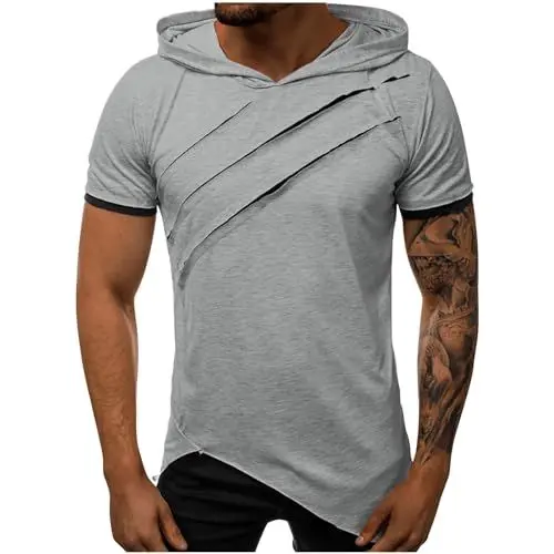 Produktbild: Tshirt Herren Mit Kapuzen Sommer Kurzarm Hoodie Mode Kurzärmliges Hoodies Slim Fit Kapuzenshirt Dünner Hoody Männer Einfarbige Kapuzenpullover Leichte Sommershirt Sale Grau 3XL