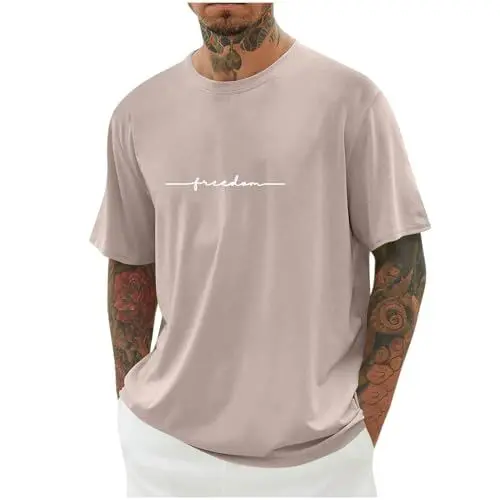 Produktbild: Tshirt Herren Oversize T-Shirt Kurzarm Sommer Longshirt Männer Los Angeles Kurzarmshirt Große Größen Herren-T-Shirt Baumwolle Tee Top Leichte Sommershirt Y2k Shirt Sale Roségold S