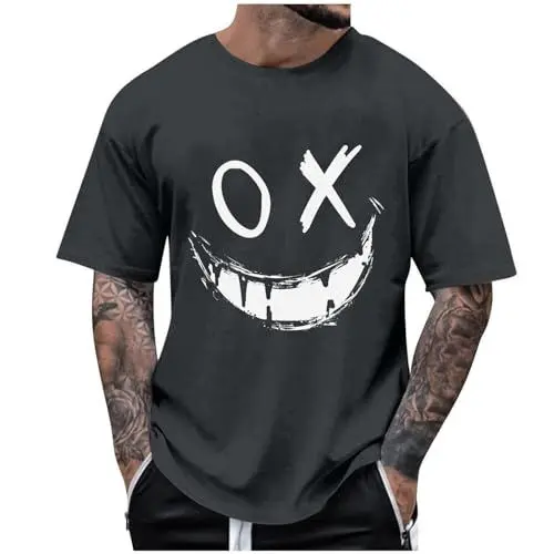 Produktbild: Tshirt Herren Sommer Herren-T-Shirt Oversized Shirt Mode Print T-Shirt Rundhals Coole Sommershirt Lockere Kurzarmshirt Lässig Longshirt Bequeme Schlafshirt 14 Grau 4XL