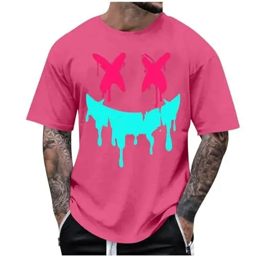 Produktbild: Tshirt Herren Sommer Herren-T-Shirt Oversized Shirt Mode Print T-Shirt Rundhals T Shirt Coole Sommershirt Lockere Kurzarmshirt Lässig Longshirt Bequeme Schlafshirt Deals of The Day Rot L