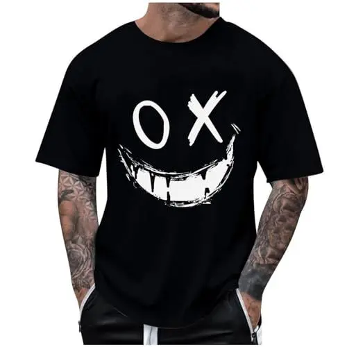 Produktbild: Tshirt Herren Sommer Herren-T-Shirt Oversized Shirt Mode Print T-Shirt Rundhals T Shirt Coole Sommershirt Lockere Kurzarmshirt Lässig Longshirt Bequeme Schlafshirt Deals of The Day Schwarz 4XL