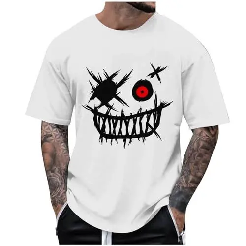 Produktbild: Tshirt Herren Sommer T-Shirt Oversize Shirt Fashion Print Herren-T-Shirt Rundhals T Shirt Coole Kurzarmshirt Leichte Sommershirt Bequeme Schlafshirt Deals Weiß XL