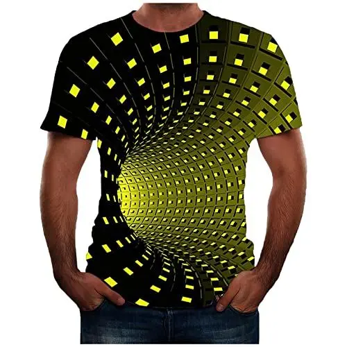 Produktbild: Tshirt Herren Sportshirt Herren Kurzarm 3D-bedrucktes T-Shirt mit Rundhalsausschnitt Laufshirt Schnelltrocknend Atmungsaktiv Trainingsshirt Streewear Tank top Herren Gelb XXL