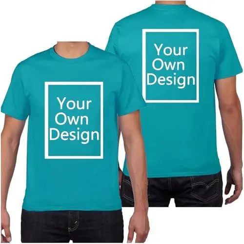 Produktbild: Tshirt Herren T-Shirt Selbst Gestalten Shirts mit Aufdruck Custom T Shirt mit Foto Bedrucken Lassen Personalisiertes Sommershirt auf Vorne Hinten Deals of The Day Blau-Grün L