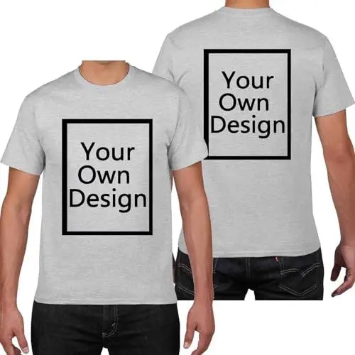 Produktbild: Tshirt Herren T-Shirt Selbst Gestalten Shirts mit Aufdruck Custom T Shirt mit Foto Bedrucken Lassen Personalisiertes Sommershirt auf Vorne Hinten Personalisierte Geschenke Deals Grau 4XL