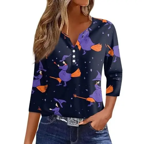 Produktbild: Tshirt Problem Gelöst 3/4 Arm Shirt Damen Halloween-Kostüm Dirndlbluse Blau Long Lang 52 Outfit für Abiball Mutter Spinne Kostüm Pullover Lila 2XL