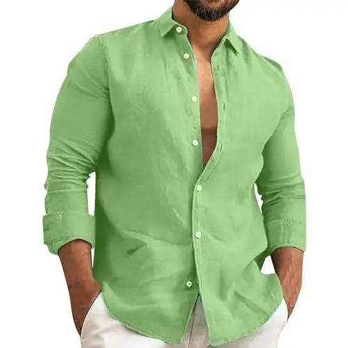 Produktbild: Herren Hemd Männer 10Er Pack Herrenhemd Langarm Bequemes, Trendiges Und Einfach Zu Tragendes, Einfarbiges, Mehrfarbiges Langarmhemd Aus Baumwollleinen Für Herren (Mint Green, M) Herren Hemd Cannabis