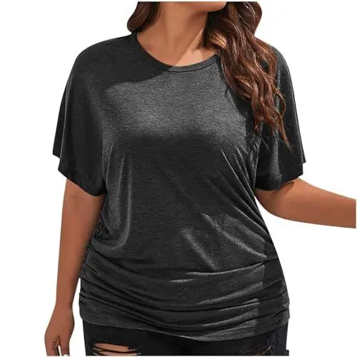 Produktbild: T-Shirts Für Damen mit Eckigem Ausschnitt Schwangerschaftsoberteil T-Shirts Für Damen in Übergröße Lässig Rundhalsausschnitt Flügelärmel Basic-T-Shirts Weich Leicht Bequem Einfarbig Gerüscht