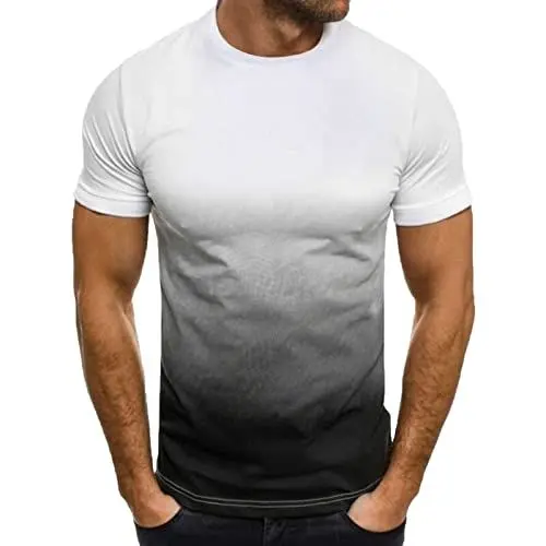 Produktbild: T-Shirts für Herren Sommer Kurzarm Basic Herren Tshirt Casual Rundhals Tee Shirts 3D Druck Gradient Oberteile Leicht Baumwolle Männer T Shirt Regular Fit Tops Angebote Weiß L