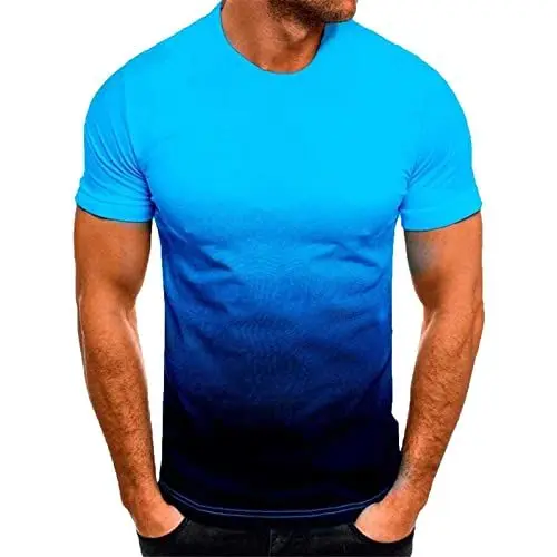 Produktbild: T-Shirts für Herren Sommer Kurzarm Basic Herren Tshirt Casual Rundhals Tee Shirts 3D Druck Gradient Oberteile Leicht Baumwolle Männer T Shirt Regular Fit Tops Lightning Deals Blau 3XL