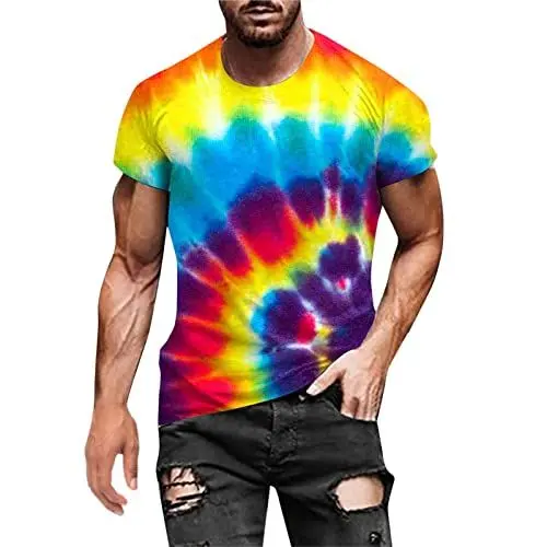 Produktbild: T-Shirts für Herren Sommer Kurzarm Basic Herren Tshirt Casual Rundhals Tee Shirts 3D Druck Gradient Oberteile Leicht Baumwolle Männer T Shirt Regular Fit Tops Outlet Angebote Mehrfarbig XL