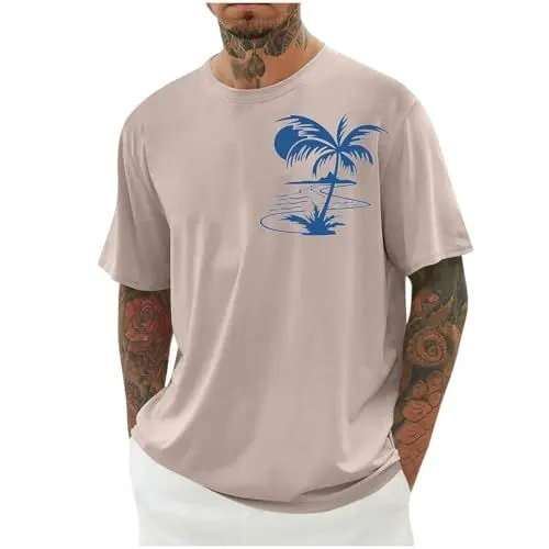 Produktbild: T-Shirts für Herren Sommer T-Shirt Basic Tshirt Oversized Shirt Hawaii Sommershirts Bequeme Longshirt Freizeit Klamotten Große Größen Tshirts Leichte T Shirt Deals Roségold 4XL