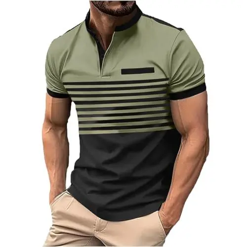 Produktbild: T-Shirts für Herren V-Ausschnitt Hemd Schwarz Fischerhemd Herren Strandhemd Herren T-Shirt Männer Poloshirt Herren Baumwolle Poloshirt Herren Marco Polo Jako Poloshirt Herren Grün XL