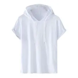 Produktbild: T-Shirts für Herren mit Kapuzen Sommer Tshirt Kurzarm Hoodie Ärmellose Hoodies Freizeit Kapuzenshirt Einfarbig Sweatshirt Oversize Hoody Männer Shirts Sale 02 Weiß XL