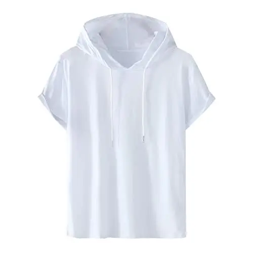 Produktbild: T-Shirts für Herren mit Kapuzen Sommer Tshirt Kurzarm Hoodie Ärmellose Hoodies Freizeit Kapuzenshirt Einfarbig Sweatshirt Oversize Hoody Männer Shirts Sale 02 Weiß XL
