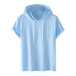 Produktbild: T-Shirts für Herren mit Kapuzen Sommer Tshirt Kurzarm Hoodie Ärmellose Hoodies Freizeit Kapuzenshirt Einfarbig Sweatshirt Oversize Hoody Männer Shirts Sale Angebote 03 Blau XL