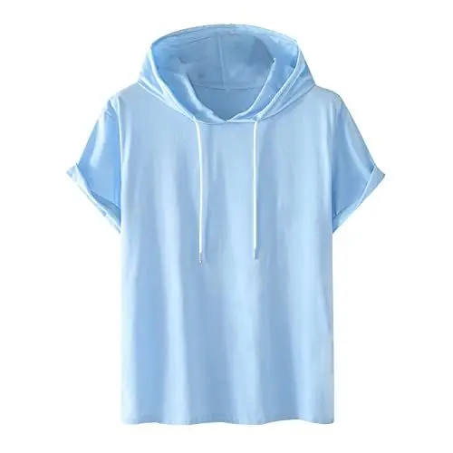 Produktbild: T-Shirts für Herren mit Kapuzen Sommer Tshirt Kurzarm Hoodie Ärmellose Hoodies Freizeit Kapuzenshirt Einfarbig Sweatshirt Oversize Hoody Männer Shirts Sale Angebote 03 Blau XL