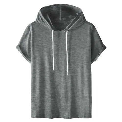 Produktbild: T-Shirts für Herren mit Kapuzen Sommer Tshirt Kurzarm Hoodie Ärmellose Hoodies Freizeit Kapuzenshirt Einfarbig Sweatshirt Oversize Hoody Männer Shirts Sale Angebote 05 Grau 4XL