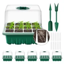 Produktbild: TSKDKIT Zimmergewächshaus Anzuchtkasten, 5 Stück 60 Zellen Mini Gewächshaus Klein Anzuchtset, Anzuchtschale mit Deckel und Belüftung Keimung Starter Tray Keimschale für Sämling Pflanze