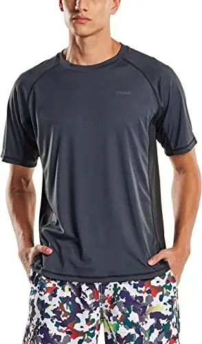 Produktbild: TSLA Bademode Kurzarm Top UV-Schutz UPF 50+ Quick-Dry Rash Guard für Herren, Mss01 1pack - Charcoal & Black, M