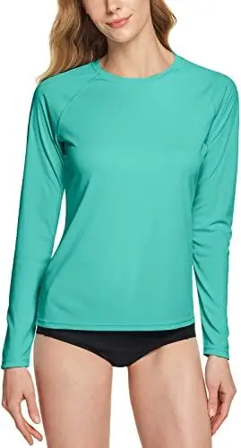 Produktbild: TSLA Damen UPF 50+ Langarm-Schwimmen-Hemd, UV/Sonnenschutz Rash Guard, Regular-Fit Quick Dry Wasser Hemden, Fss04 1pack - Green, XXL