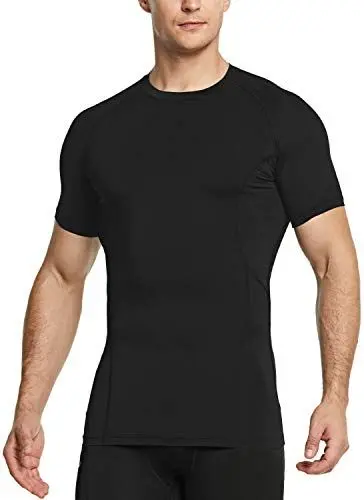 Produktbild: TSLA Herren Dri Fit Kompressionsunterwasche Athletischer Kurzarm T-Shirt, Mub33 1pack - Black, L