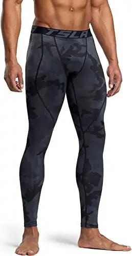Produktbild: TSLA Herren Thermale Kompressionsunterwäsche Wintergear Sport-Leggings mit Fleece-Futter, Heatlock Athletic Print Woodland Slash Black, S