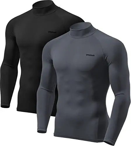 Produktbild: TSLA Thermale Kompressionsunterwäsche Wintergear Sport Langarm-Shirt mit Fleece-Futter für Herren, Yut22 2pack - Black/Charcoal, XXL